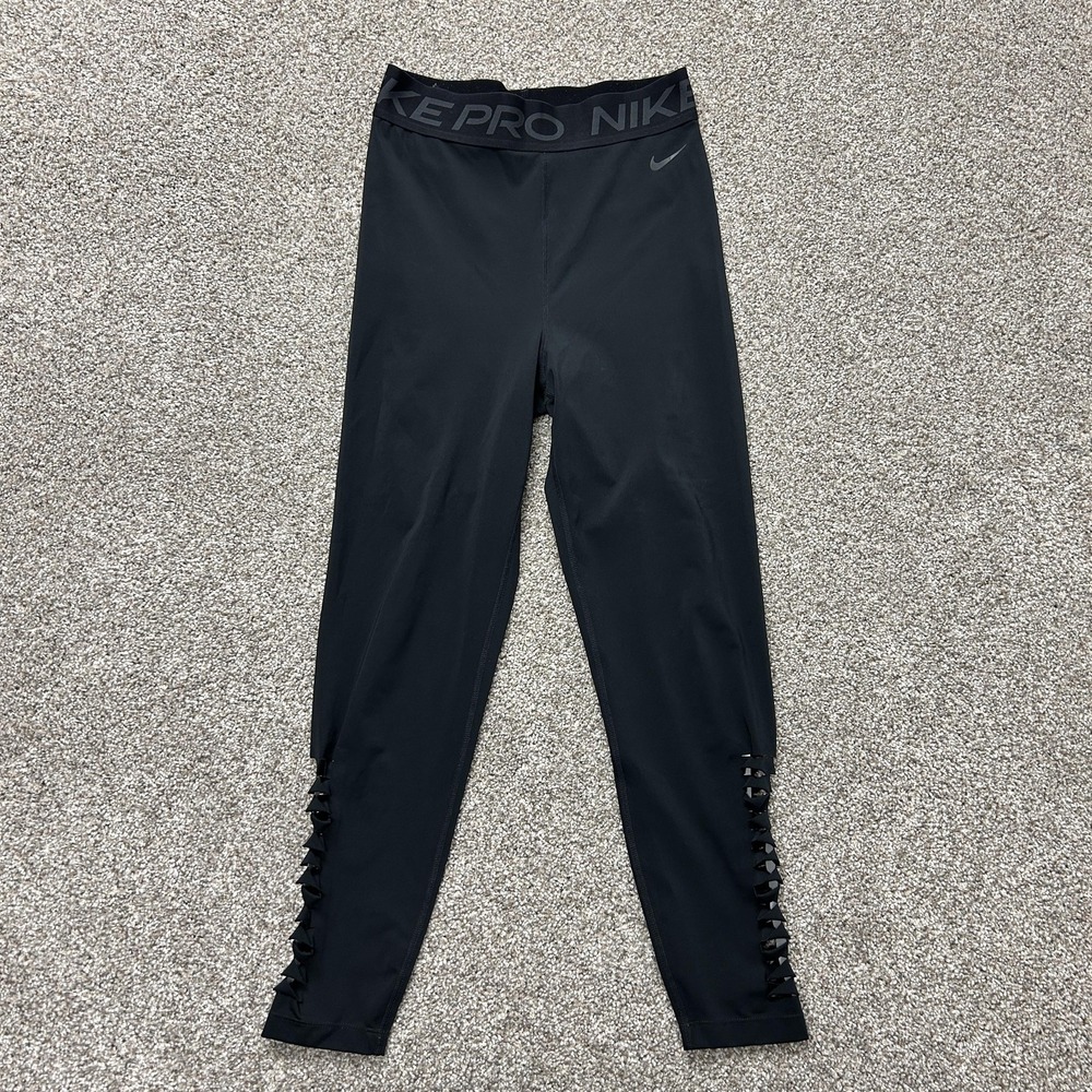 Nike Pro Dri-FIT Leggings Womens M Black Compression Bow Ankle Yoga Gym Running